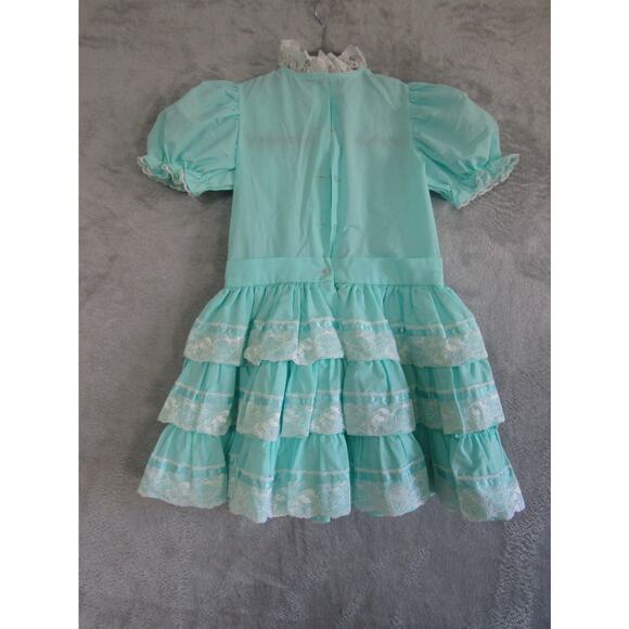 Vintage Mini World Girls Dress Size 6 Aqua Lace Ruffle Party Dress Made in USA - Picture 5 of 7